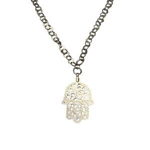 Filigree Hand of Fatima Pendant Chain Necklace Silver Tone Religious